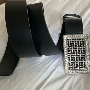 🆕 Stylish Belt in Black Genuine Leather with SPARKLY CHRYSTAL BUCKLE 34/36 M/L
